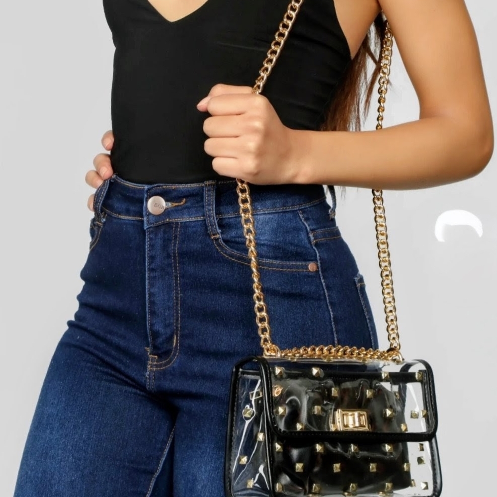 Clear Elegant Black and Gold Crossbody Bag